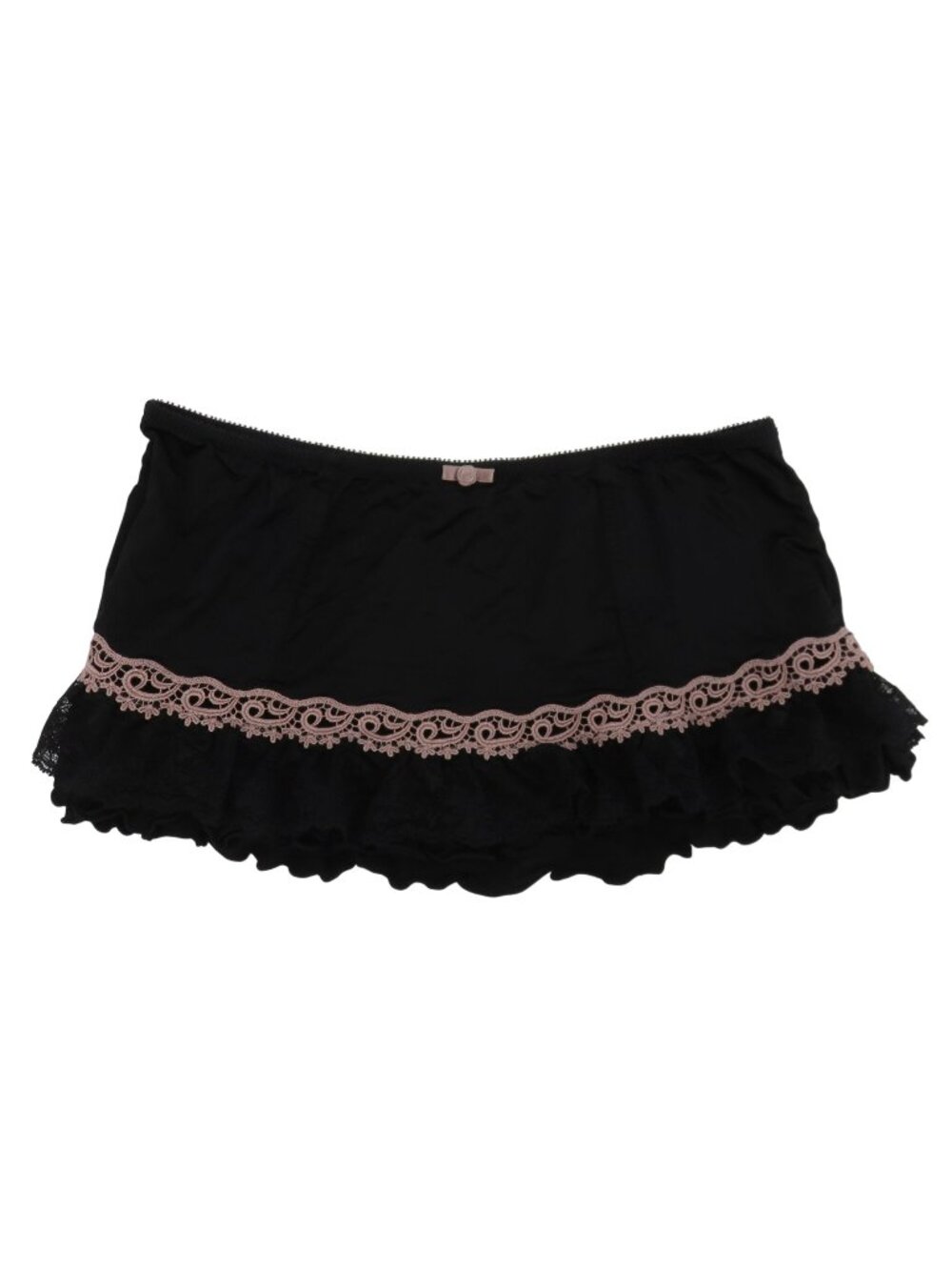 Felina Women Small Black Pink Micro Mini Skirt Lace Ruffle Trim Stretch Waist